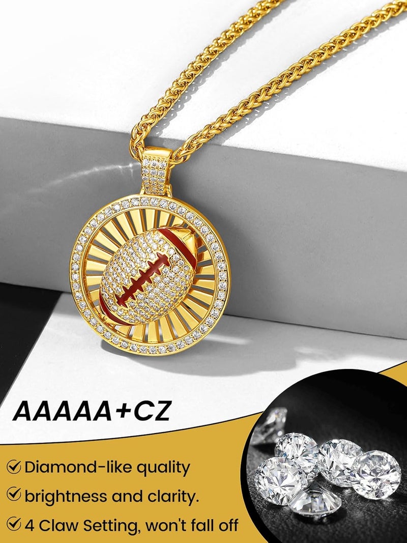 KeyStyle Bling Sports Necklace for Men Teen, Spinner Pendant for Athletes (Baseball Soccer Basketball Football Pendant) - Image 4